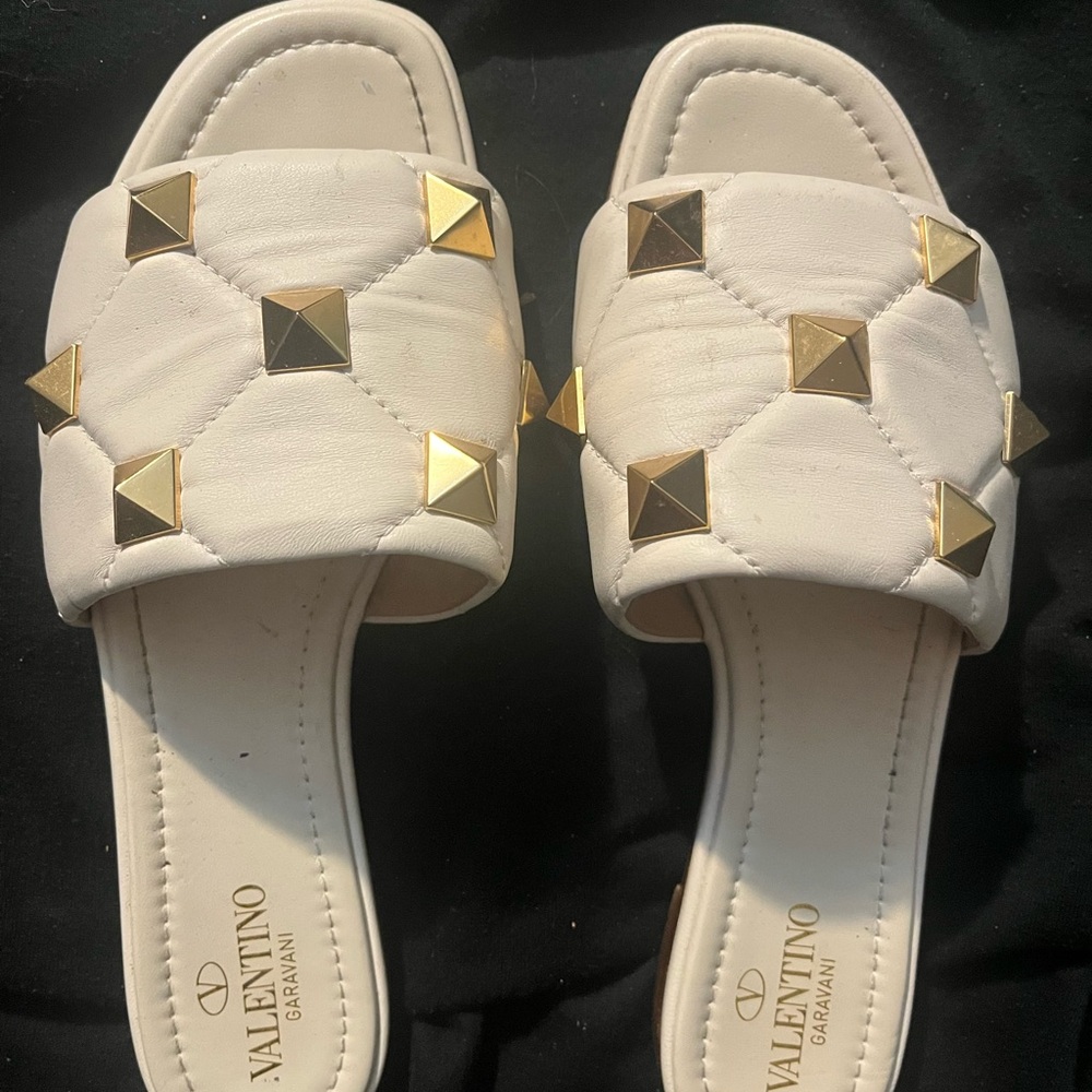 Valentino Garavani Cream and Gold Studded Sandals